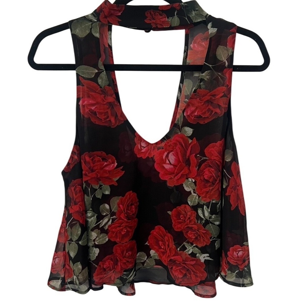 Show Me Your MuMu NWOT Casey Collar Top. Red/Black. Flowy Floral Womens Large